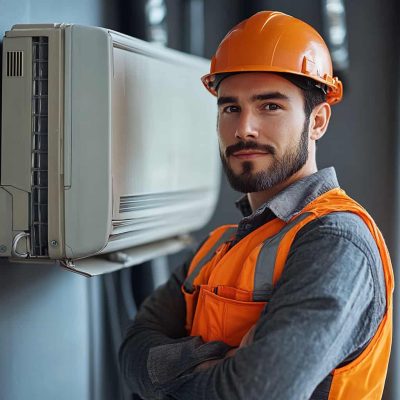 Klimaanlage wird von Techniker installiert